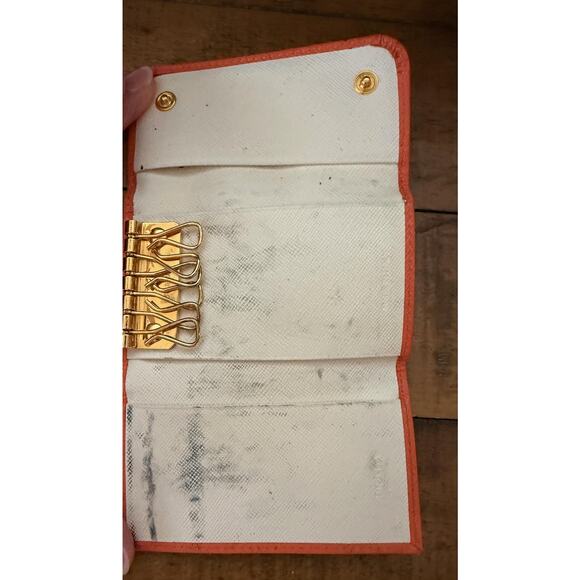 Prada Key Holder Wallet Women's Orange Saffiano Leather Made Italy Gold Hardware - Picture 9 of 13